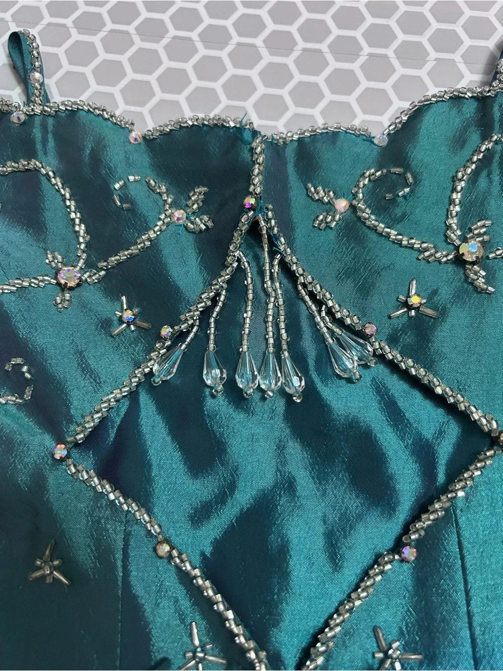 Teal Embellished Girls Mermaid Style Dance Costume Top - Handmade   Size 5/6